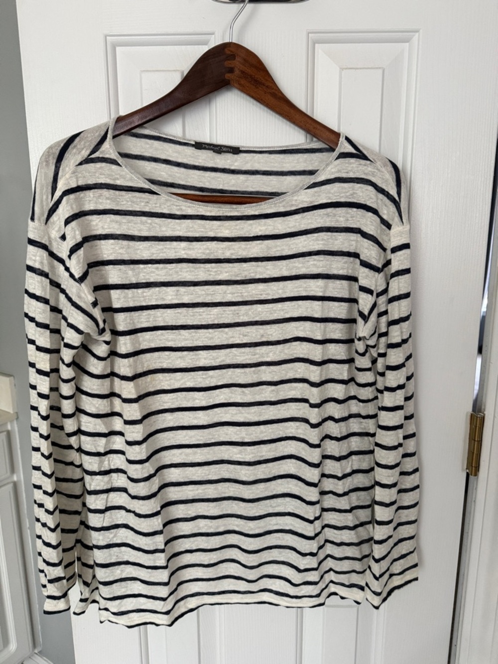 Michael Stars Long Sleeve Linen Sweater- Navy & Cream